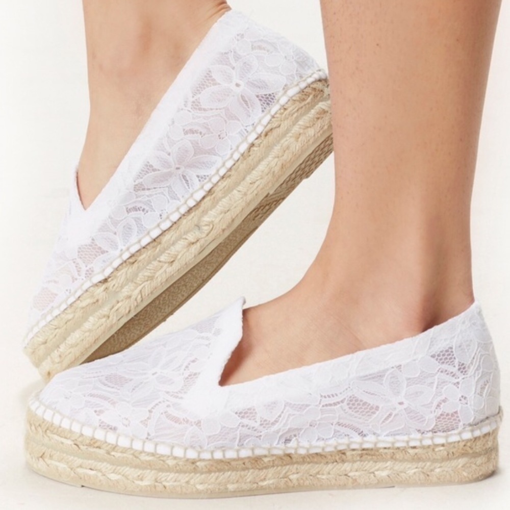 Manebi White Lace Platform Espadrilles